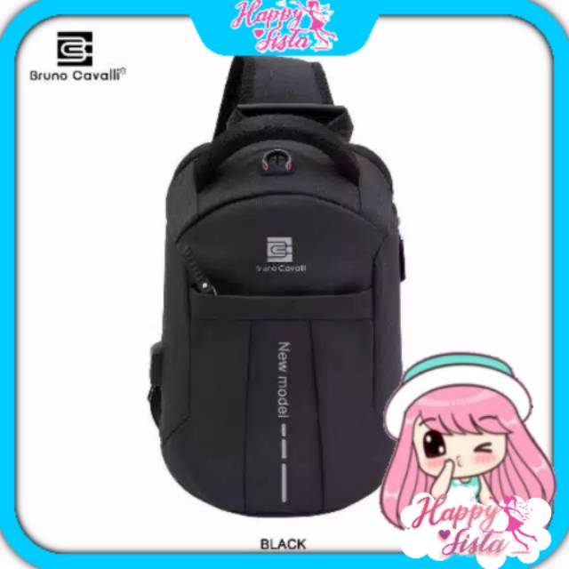 ☀ HAPPYSISTA ☀ BRUNO CAVALLI TAS SELEMPANG PRIA BLACK BOX MARK III ANTI MALING IMPORT JAKARTA 36204
