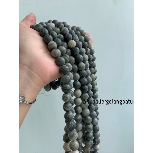 batu grey jasper 14mm natural abu abu perhiasan fashion gelang kalung