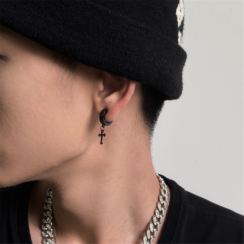 【COD Tangding】1PC Hip Hop Earrings Simple Versatile Cool Couple Cross Shape Fashion Earstuds