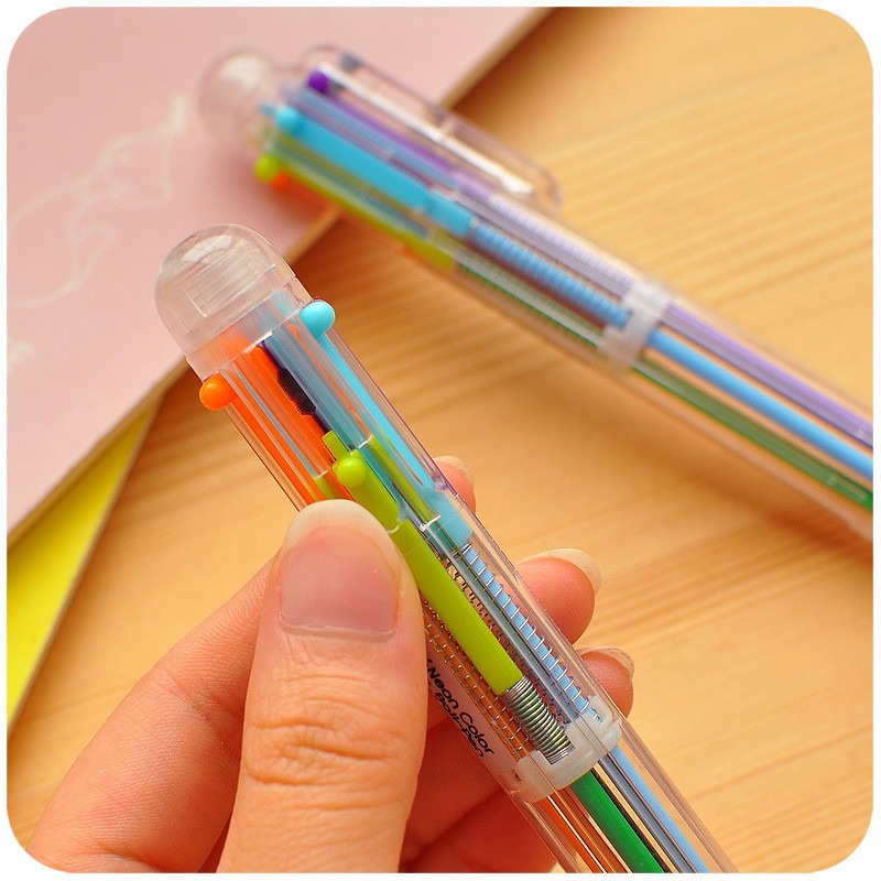 Pulpen Pena Ballpoint Multi Warna 10 in 1 / 6 in 1 Multi Color, Bolpen warna warni, Bolpen lucu imut