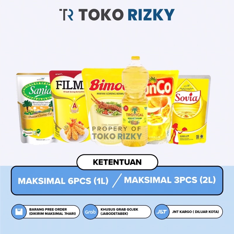 TOKO RIZKY -Minyak Goreng Premium | SUNCO FILMA TROPCAL BIMOLI SOLVIA SANIA |  1 Liter 2 Liter Kemas
