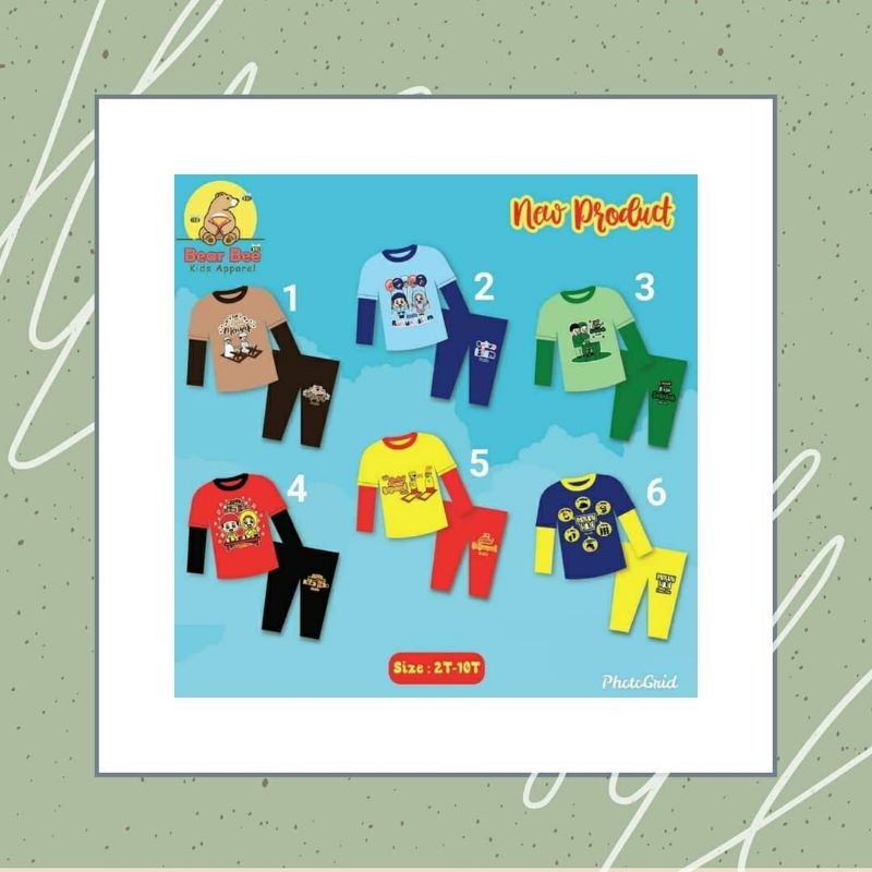 Setelan Kaos Anak Bear Bee/ Setelan Kaos Panjang Anak/ Setelan Kaos Anak Karakter Muslim
