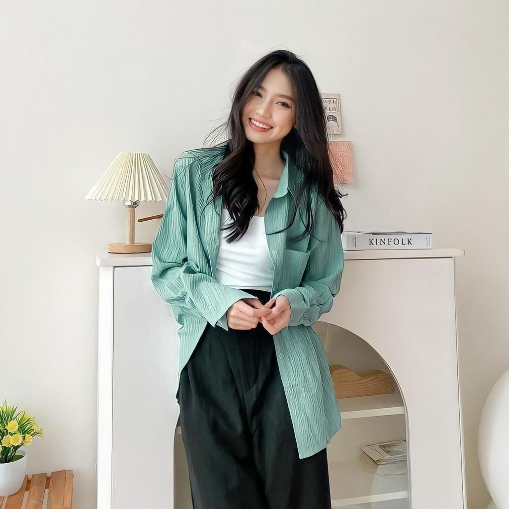 Atasan Wanita Kemeja Luna Lady Crush Shirt Oversize Pocket