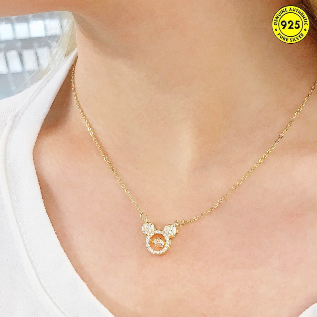 Kalung Rantai Dengan Liontin Mickey Mouse Hias Berlian Imitasi Untuk Wanita
