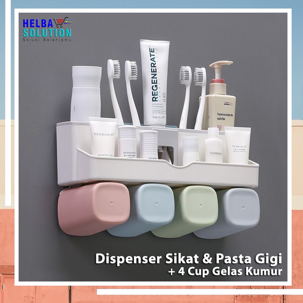 Dispenser Pasta Dan Sikat Gigi Dengan Gelas Kumur 2 Dan 4 Cup Tempat Odol Sikat Gigi Kamar Mandi