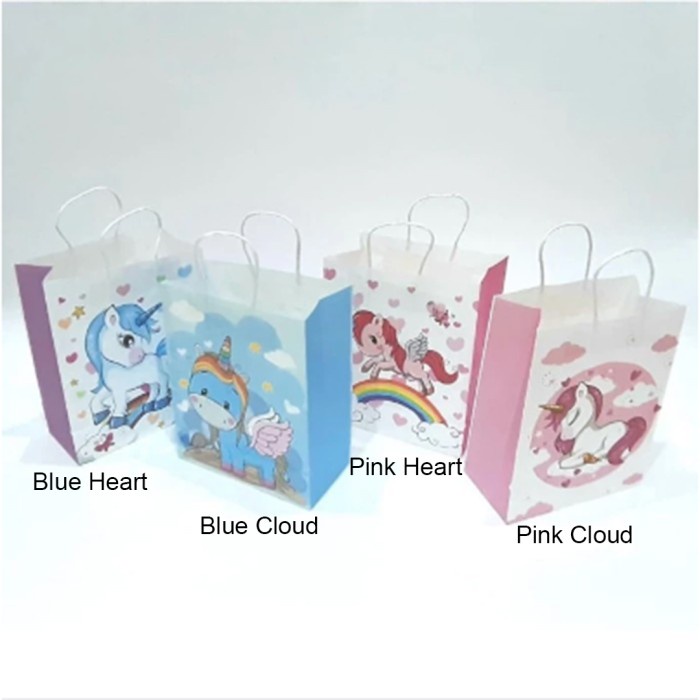 

✨ BISA COD ✨ Paper Bag / kantong belanja / tas kertas / shopping bag Unicorn M 5pcs - Blue Heart