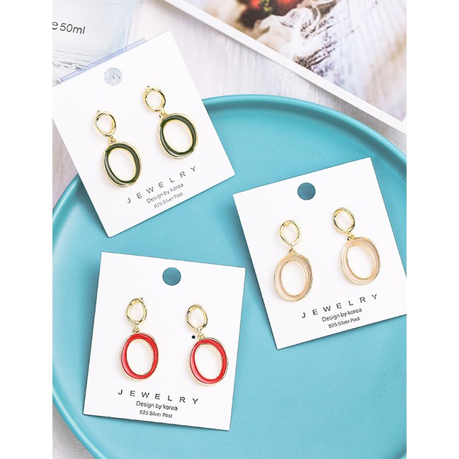 LRC Anting Tusuk Fashion Red S925 Silver Needle Drop Ring Earrings D57191