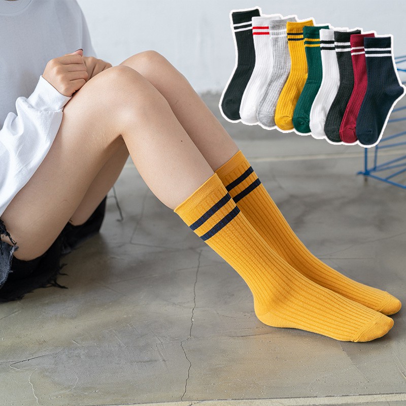 Kaos kaki Wanita bergaris kaus kaki olahraga Socks kasual kaos kaki mahasiswa fashion D36