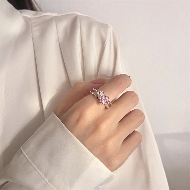 AY(CN) Cincin Zircon Warna Pink Bahan Silver Untuk Wanita