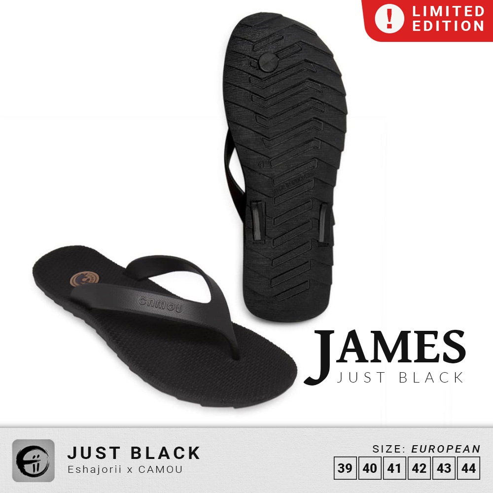 PROMO LIMITED EDITION Sandal Jepit Pria Full Karet CAMOU JAMES Just Black