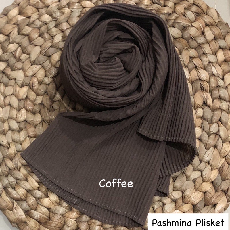PASHMINA PLISKET CERUTY BABYDOLL FULL PLISKET TANPA GARIS TENGAH-Coffee Plisket