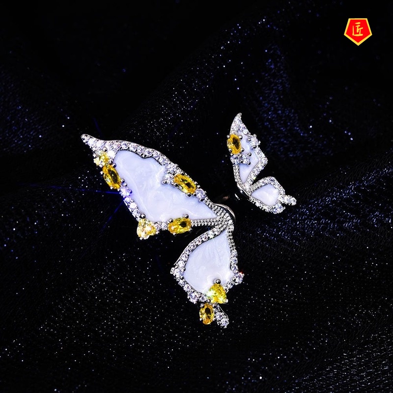 [Ready Stock]White Shell Gemstone Butterfly Ring Exquisite Romantic