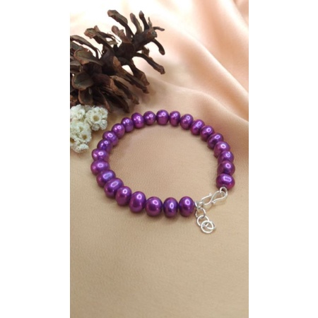 Set gelang mutiara air tawar dan cincin perak asli (mutiara warna ungu)
