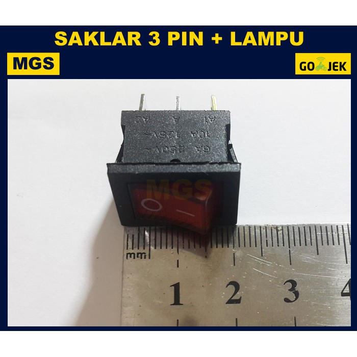 10Pcs Saklar Rocker Switch 3 Pin + Lampu