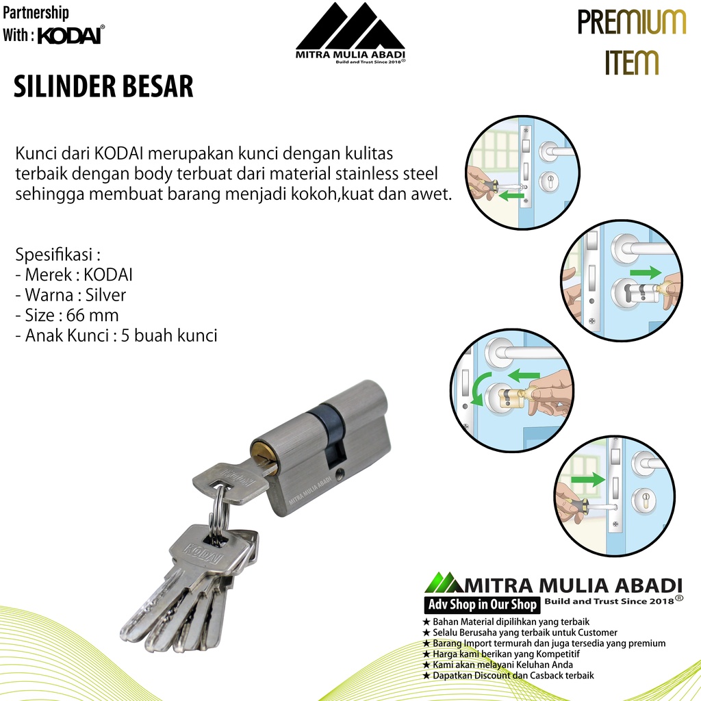 Silinder Besar Stainless Steel I By KODAI I Anak Lubang Kunci Pintu Besar