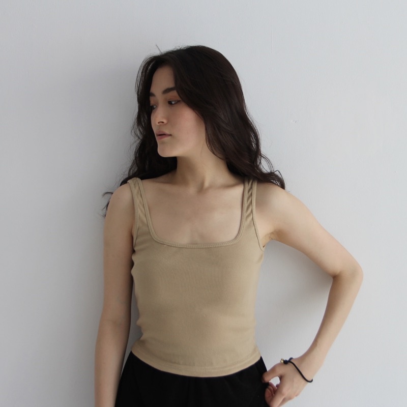 NOIR TOP | Ribbed Knit Square Tank Tanktop Summer Kotak Crop Top Stretch Rib Soma