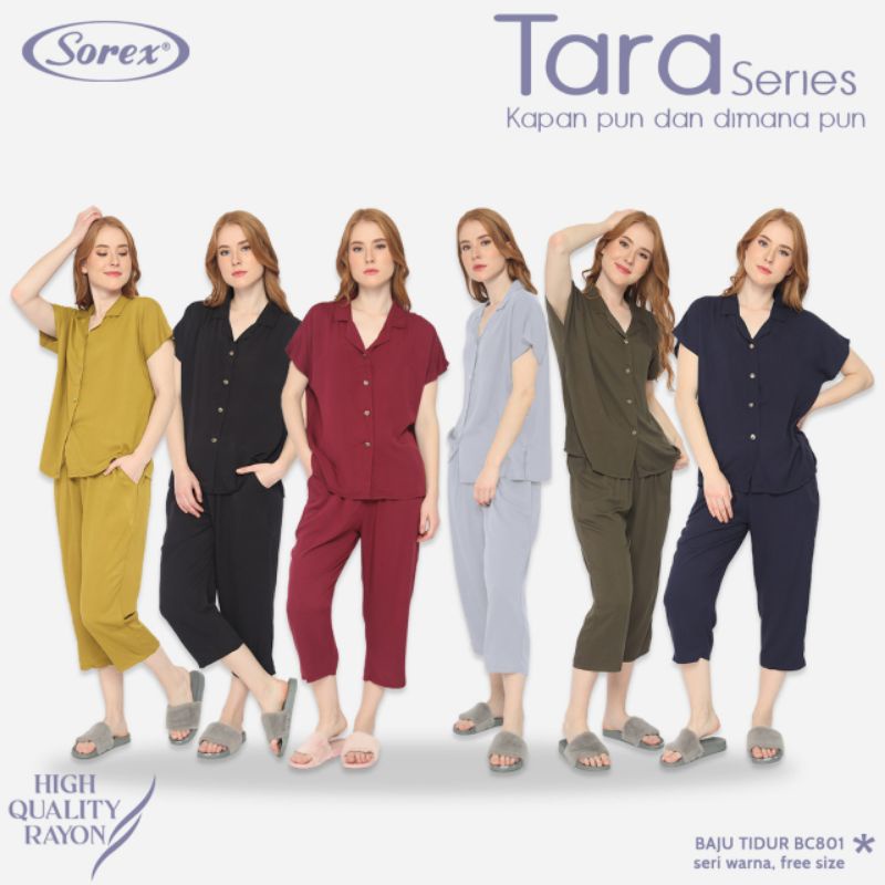 Sorex Baju Tidur  BC 801 (Set Atasan Kancing + Celana) Tara Series Rayon Premium  Piyama Freesize