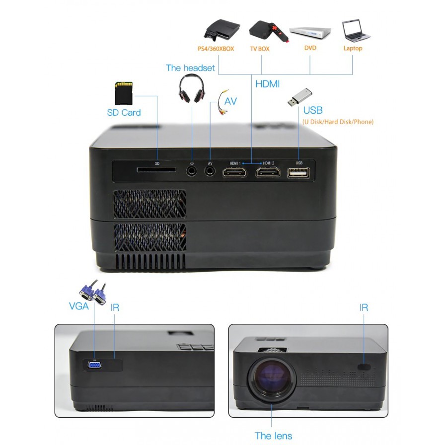 HQ3 LED Multimedia Projector 2500 Lumens - WiFi and Mirroring Function