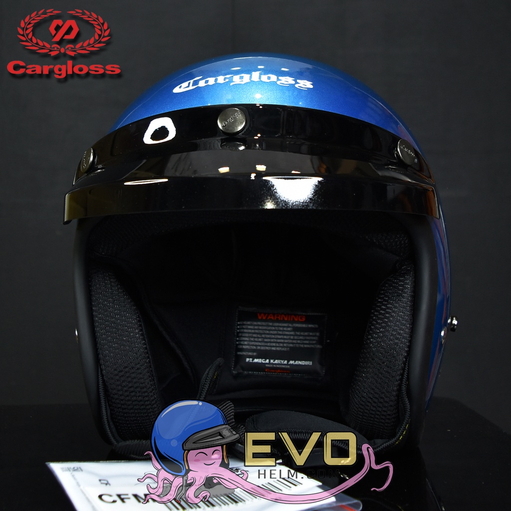 HELM CARGLOSS ORIGINAL CFM RETRO ARMY HALF FACE - SLIDE ICE BLUE METALIC + KACA DATAR