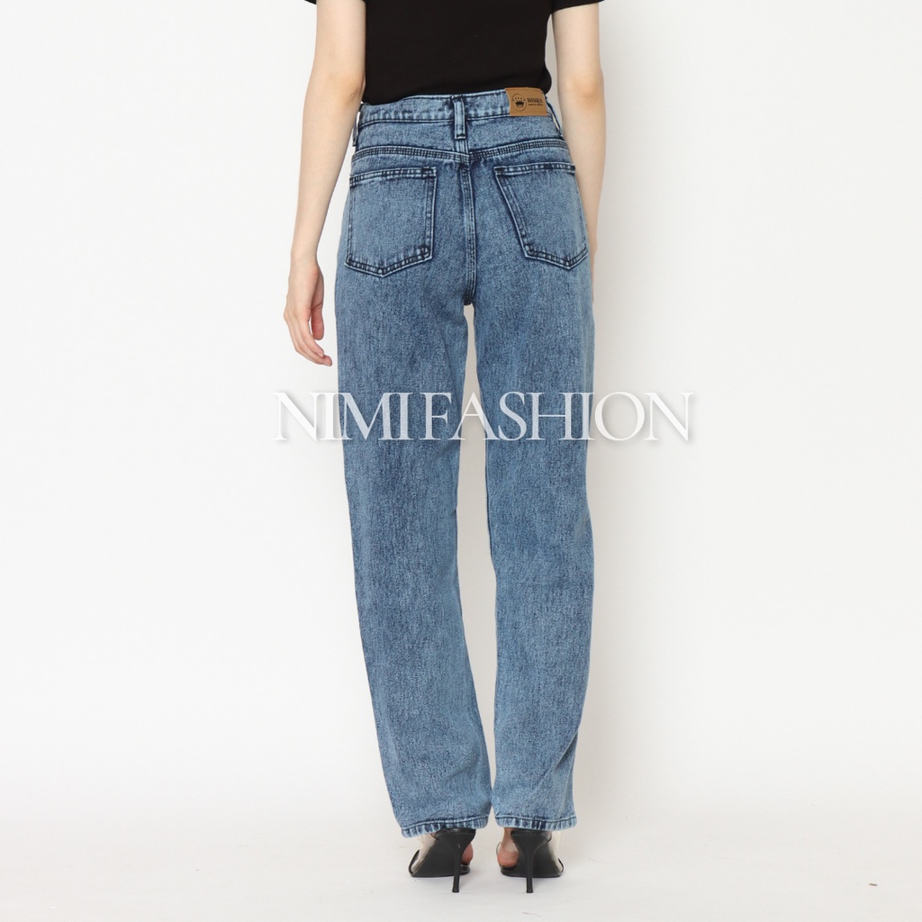 Nimi Celana Jeans High Waist Wanita Loose Jeans Love