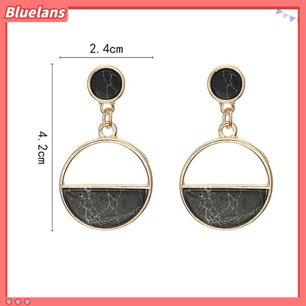 Anting Stud Bentuk Bulat Geometris Motif Marmer Untuk Wanita