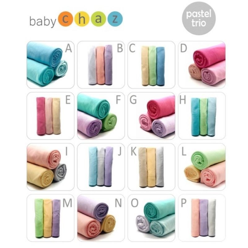 Baby Chaz Bedong / Swaddle Pastel Trio Bedong Bayi (Isi 3/Pack)