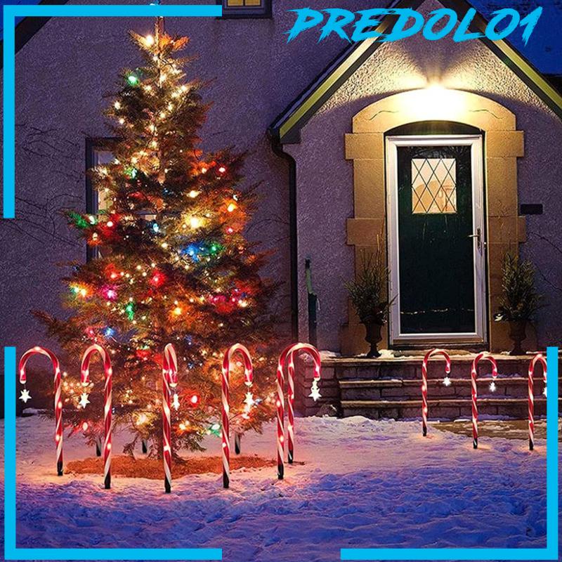 [PREDOLO1] 8Pcs Candy Cane Lights Portable Solar Christmas LED Lamp for Garden Yard