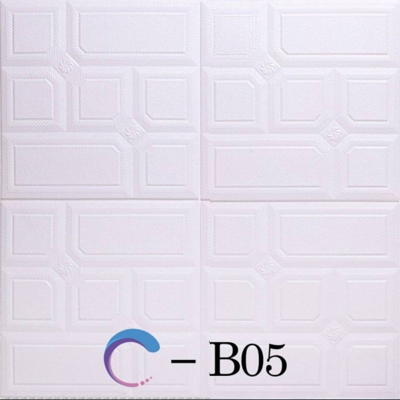 wallpaper sticker foam 3D permukaan timbul motif kotak modern putih