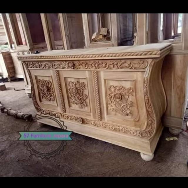 Bupet Panjang 3 Pintu/Meja Tv Hias Ruang Tamu Jati Ukir Mentahan /Lemari Hias Jati Jepara