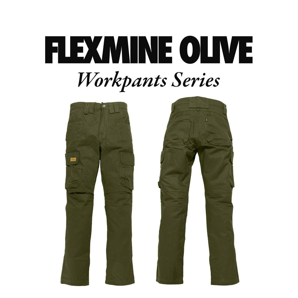 FLEXMINE OLIVE-Workpant, Celana Kargo / untuk membawa peralatan dan mobilitas yang tinggi