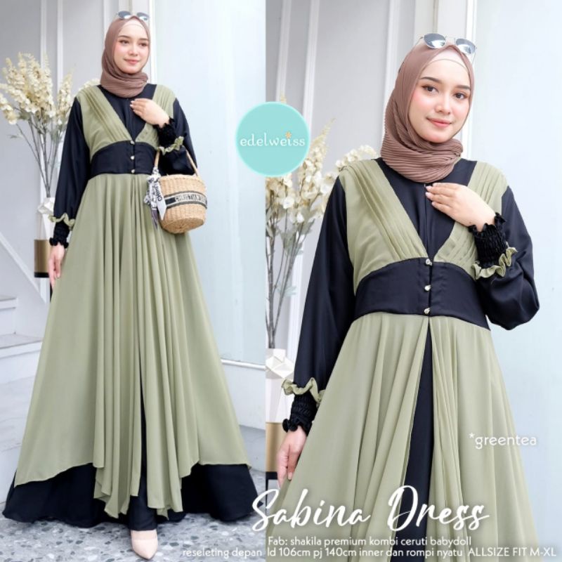 GAMIS SHAKILA PREMIUM POLOS MIX AKSEN CERUTI BABYDOLL SABINA DRESS BY EDELWEISS