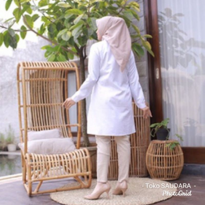 kemeja formal putih muslimah (tunik muslim putih)