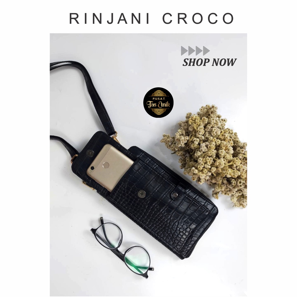 DOMPET HP TALI SELEMPANG WANITA VCODE RINJANI CROCO BLACK ORIGINAL BERKUALITAS PREMIUM