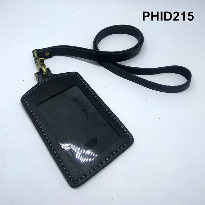 

gantungan ID card kulit asli hitam - tali id card holder - PHID215