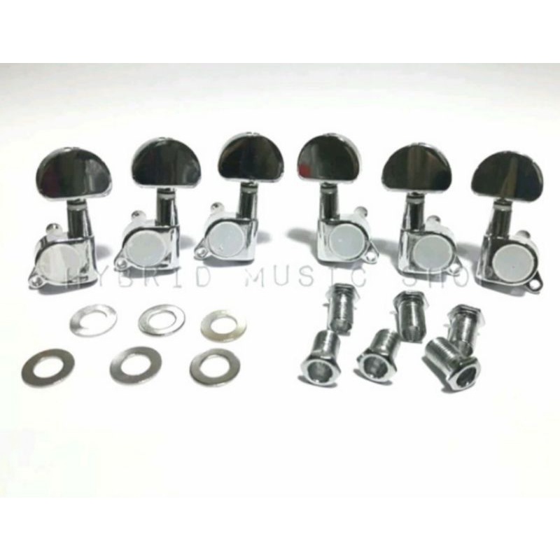 Dryer Gitar Grover Style 3R3L Kanan Kiri Akustik dan Gibson Epiphone Set Satuan Ecer Krom Hitam