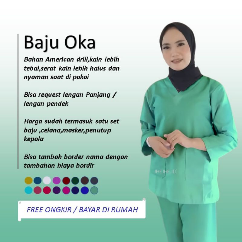 Baju Perawat Oka American Drill Kerja Jaga Petugas Medis Terbaru Lengan 3/4 7/8 Pendek Med Scrub Per
