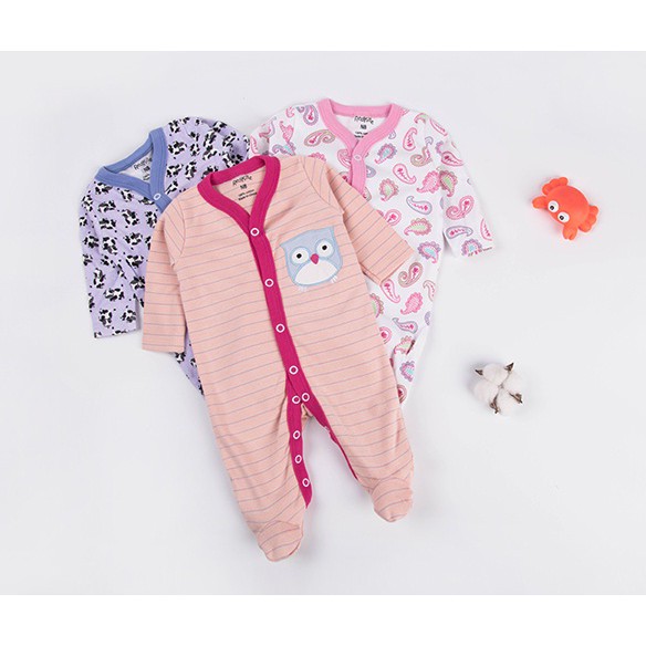 Sleepsuit Bayi 3 Pcs Premium Romper Bayi Perempuan Tutup Kaki P010