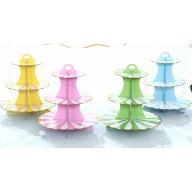 Cupcake stand 3 tiers/ paper stand kue 3 susun garis list gold WC840