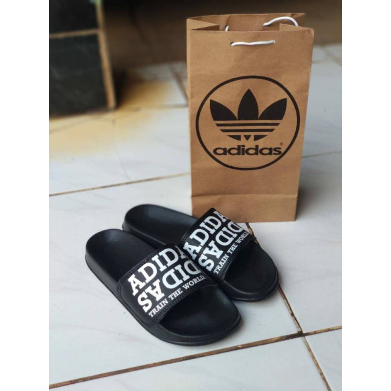 Sandal Adidas Slides Premium, Sandal Pria Adidas Slop, Sandal Adidas train the world slip on murah