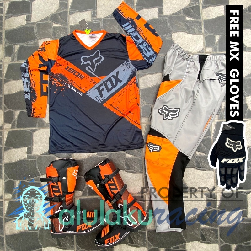 Jersey, Celana, Sarung Tangan &amp; Sepatu Fullprint with Protectors Fullset MX Trail Motocross - Paket Bundling FOCTFG170805-F41