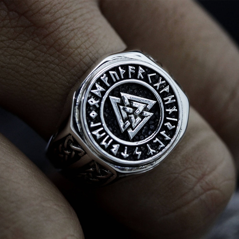 Valknut Viking Stainless Steel Symbol Ring Mens Norse Celtics Knot Rune Signet Rings Nordic Amulet Jewelry Size 7-14