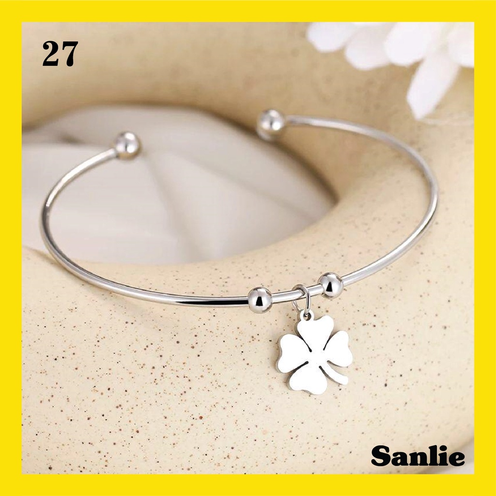 Sanlie Gelang Titanium Wanita Korea  Gelang Fashion Murah Model Bunga 27