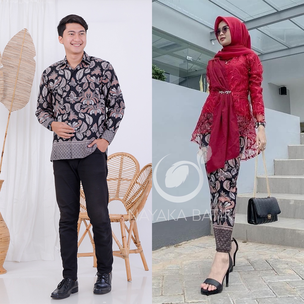 SETT KEBAYA COUPLE BATIK PRILLY MAROON - BATIK COUPLE MODERN - KEBAYA KONDANGAN - KEBAYA LAMARAN - SARIMBIT BATIK AUDI MARON SERIES