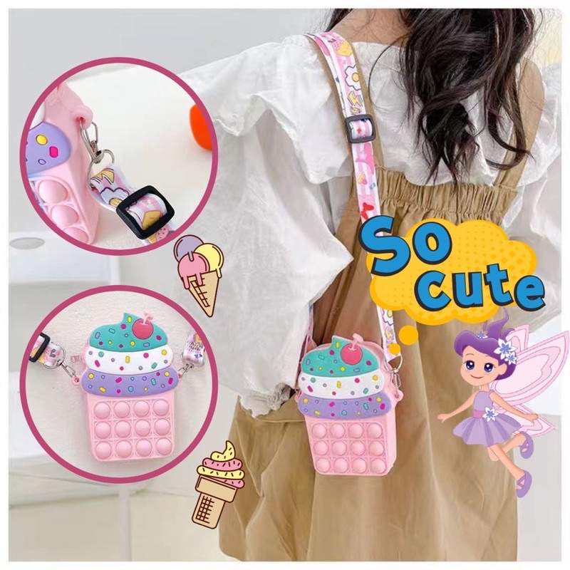 GROSIR TAS ANAK POPIT JELLY / TAS POP IT ANAK SELEMPANG UNICORN / TAS POP IT ANAK TERMURAH/DOMPET KOIN/COIN/ MINNIEMOUSE/ HK/ UNICORN/ CUPCAKE/ KUE/ANAK PEREMPUAN/ CAT/KUCING