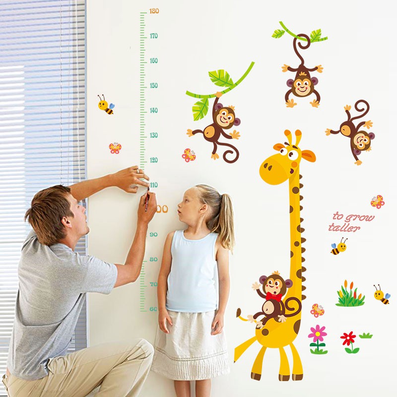 RELIZA WALL STICKER PENGUKUR TINGGI BADAN JERAPAH MONKEY ANAK GROW UP STIKER DINDING SK9292