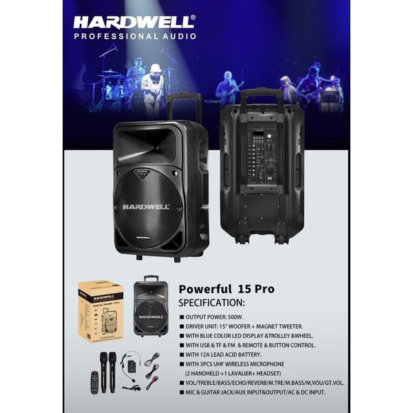 Speaker karaoke Hardwell Powerfull 15 Pro Original Aktif Portable