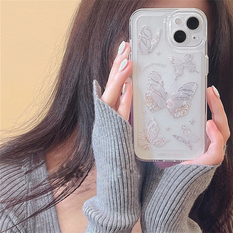 【Ready Stock】Soft Case Compatible for iPhone 14 13 12 11 Pro Max X XR Xs Max SE 2020 iPhone 7 8 6 6s Plus Fashion Ins Style Butterfly Phone Case Non-slip Case Hp Transparent Shockproof Handphone Case Soft TPU Protective Back Cover