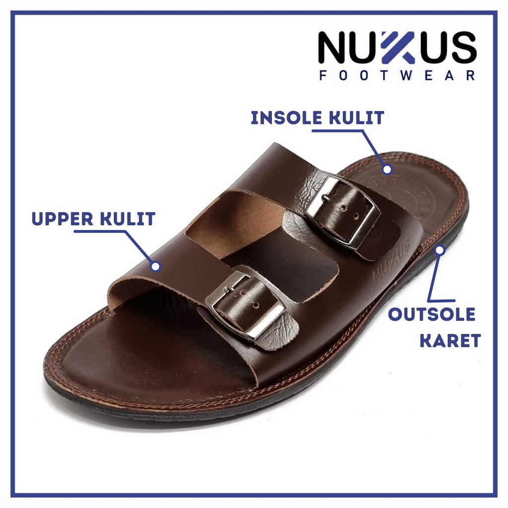 Nukus Sandal Pria Dewasa Kulit Sapi Asli Gesper Coklat Tua - Nk 04