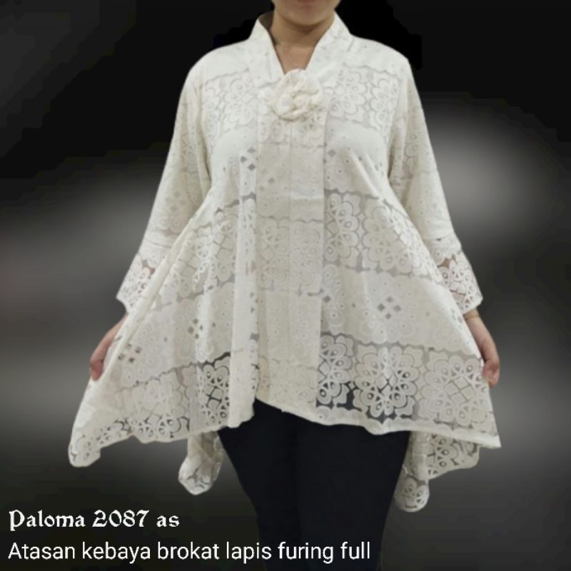 ATASAN KEBAYA ENCIM MODERN PUTIH FULL BROKAT