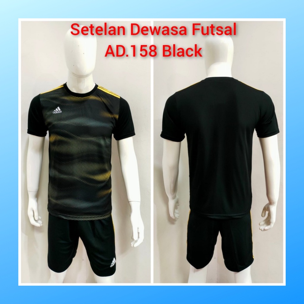 Kaos futsal pria jersey sepak bola baju dan celana setelan wanita dewasa t-shirt outfit seragam jarsey kostum olahraga pakaian apparel sport jersy soccer casual jersi suit AD158 hitam